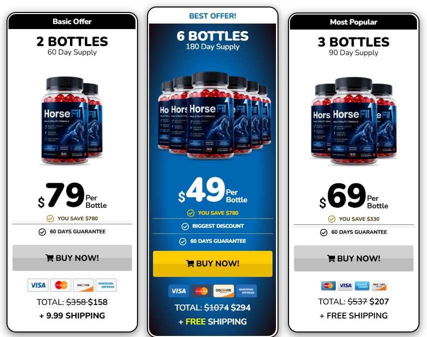 HorseFil Gummies pricing — 2, 6 and 3 bottle bundles